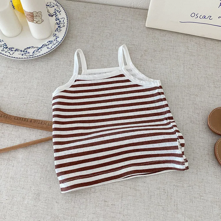 6M-3Y Summer Toddler Camisole Cute Blue Striped Sleeveless Tank Top for Boys Girls Soft Cotton Casual T-shirt