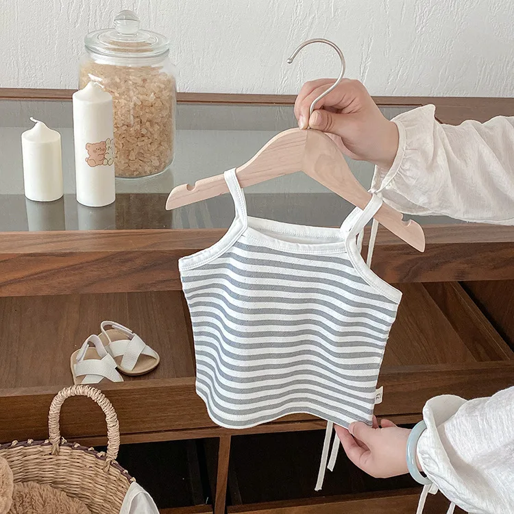 6M-3Y Summer Toddler Camisole Cute Blue Striped Sleeveless Tank Top for Boys Girls Soft Cotton Casual T-shirt