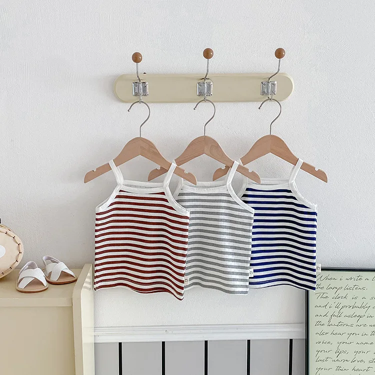 6M-3Y Summer Toddler Camisole Cute Blue Striped Sleeveless Tank Top for Boys Girls Soft Cotton Casual T-shirt