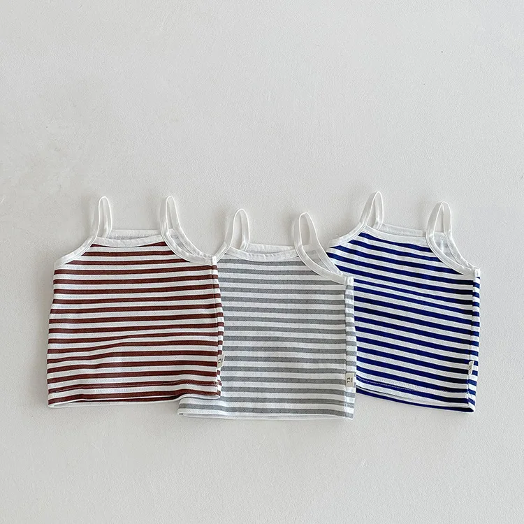 6M-3Y Summer Toddler Camisole Cute Blue Striped Sleeveless Tank Top for Boys Girls Soft Cotton Casual T-shirt
