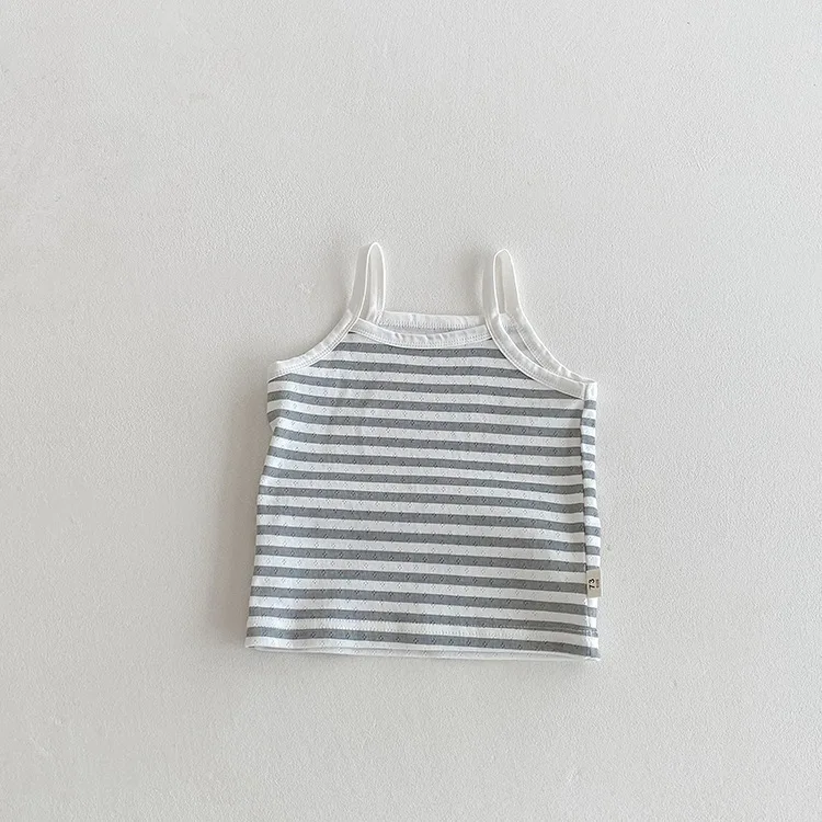 6M-3Y Summer Toddler Camisole Cute Blue Striped Sleeveless Tank Top for Boys Girls Soft Cotton Casual T-shirt