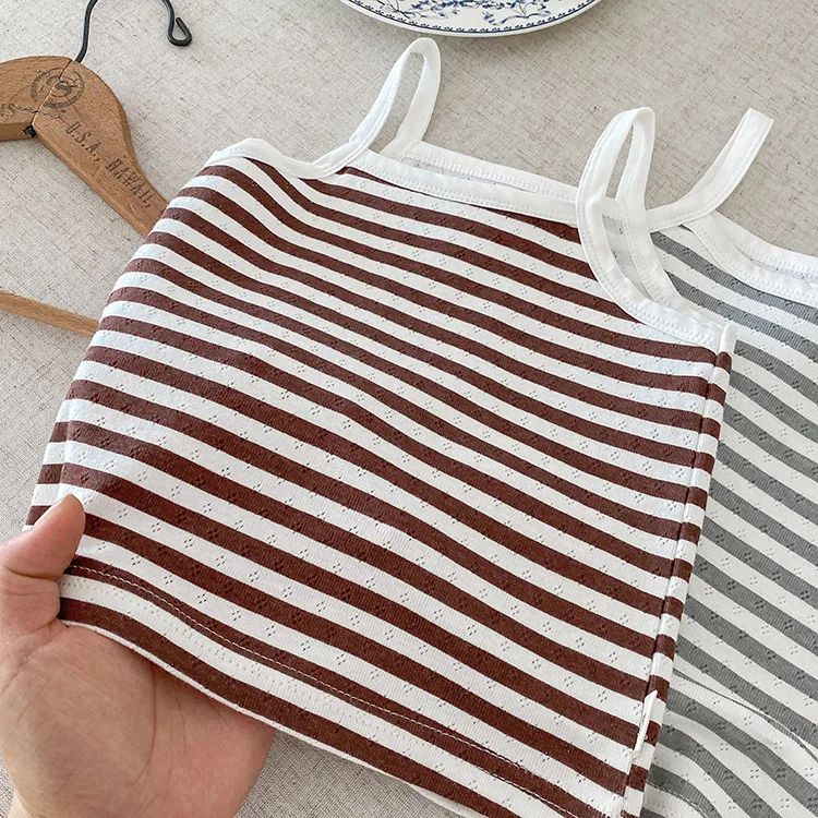6M-3Y Summer Toddler Camisole Cute Blue Striped Sleeveless Tank Top for Boys Girls Soft Cotton Casual T-shirt