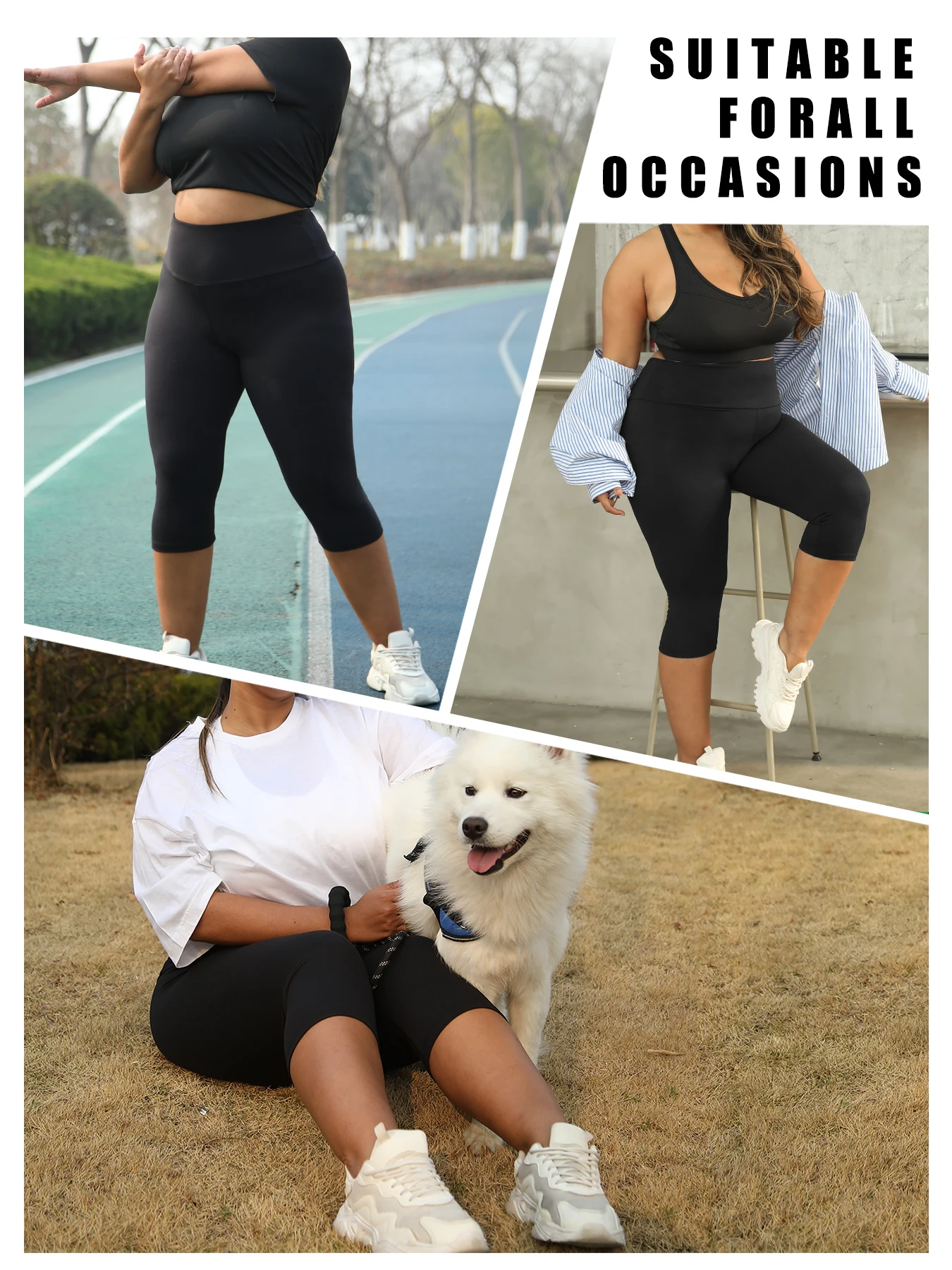 Plus Size Women's High Waisted Capri Pants Super Soft Tummy Control No See Through Workout Yoga Running Athletic Leggings