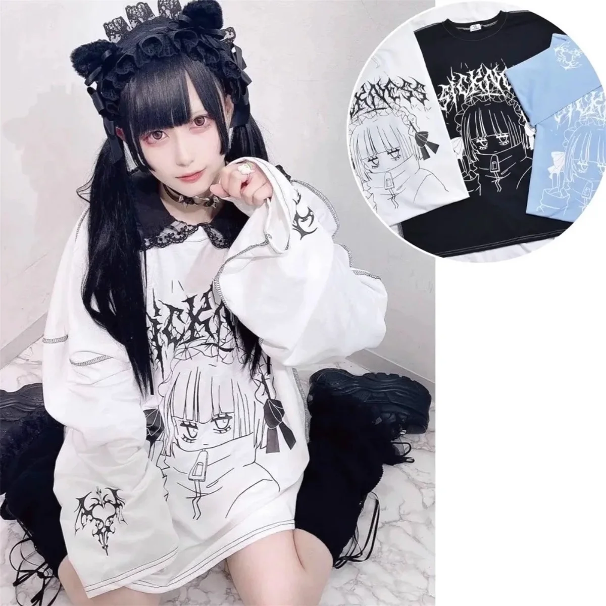 Streetwear T Shirts Women Clothing Print Long Sleeve Tees Casual Fashion Japanese Camisetas Cartoon Y2k Tops Oversized T-shirts
