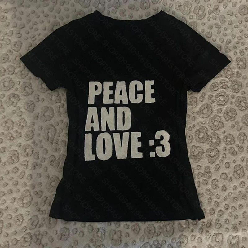 ropa mujer PEACE AND LOVE Short Sleeve T-shirt Fashion Summer Crop Top Streetwear Emo Girl Y2k Style Women's T-shirt Baby Tee