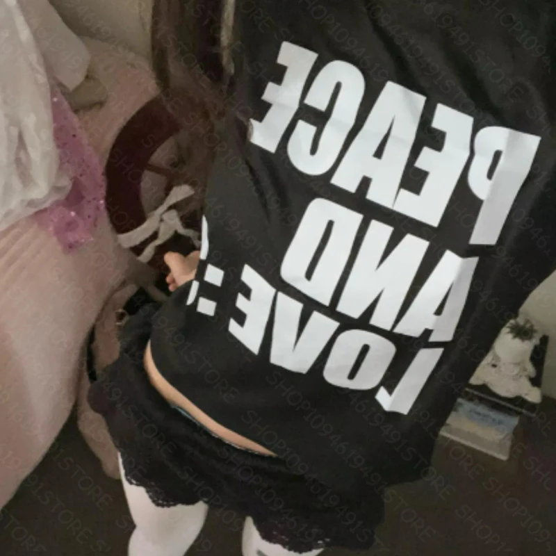 ropa mujer PEACE AND LOVE Short Sleeve T-shirt Fashion Summer Crop Top Streetwear Emo Girl Y2k Style Women's T-shirt Baby Tee