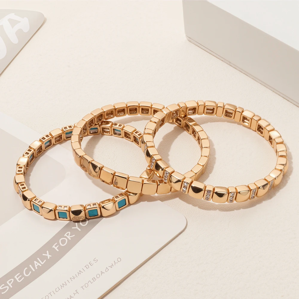 BEUTIFOR 6mm Gold Color Stone Charm Beaded Bangle For Women Elastic Beads Bracelets