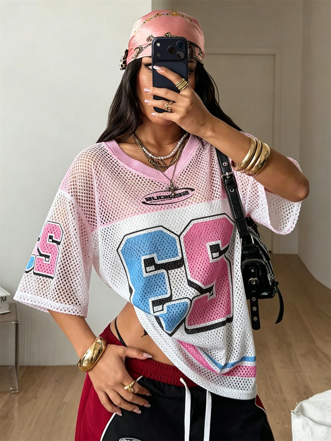 2026 Y2K Mesh Jersey Clothes - Oversized Streetwear Top for Women, Casual Sporty Style for Summer, Club & Daily Outfits