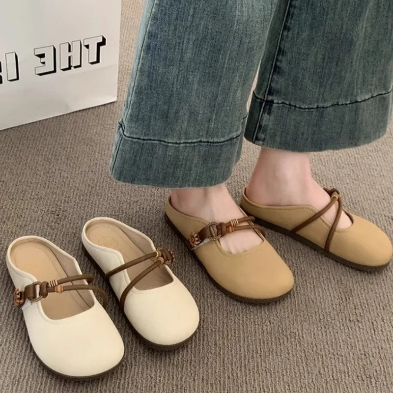 Summer Round Toe Women Slippers Soft-soled Fashion Flat Heel Women Shoes Ladies Outdoor Comfortable Flat Slippers Women 323