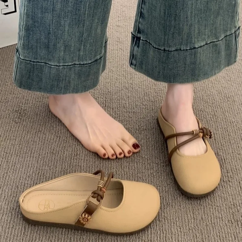 Summer Round Toe Women Slippers Soft-soled Fashion Flat Heel Women Shoes Ladies Outdoor Comfortable Flat Slippers Women 323