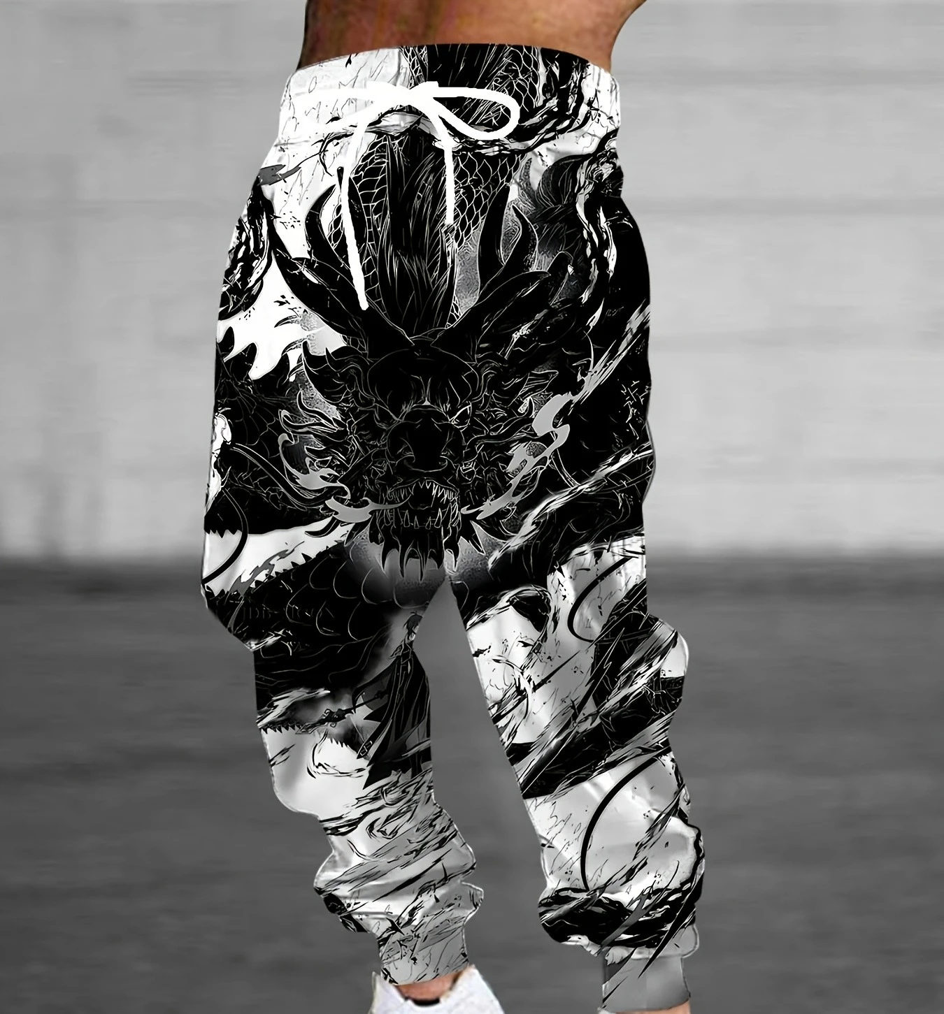 Men's and Women's 3D Dragon Patterned Jogging Pants in Black and White Ink Style Casual Pants, Street Wear Hip-hop Loose Pants