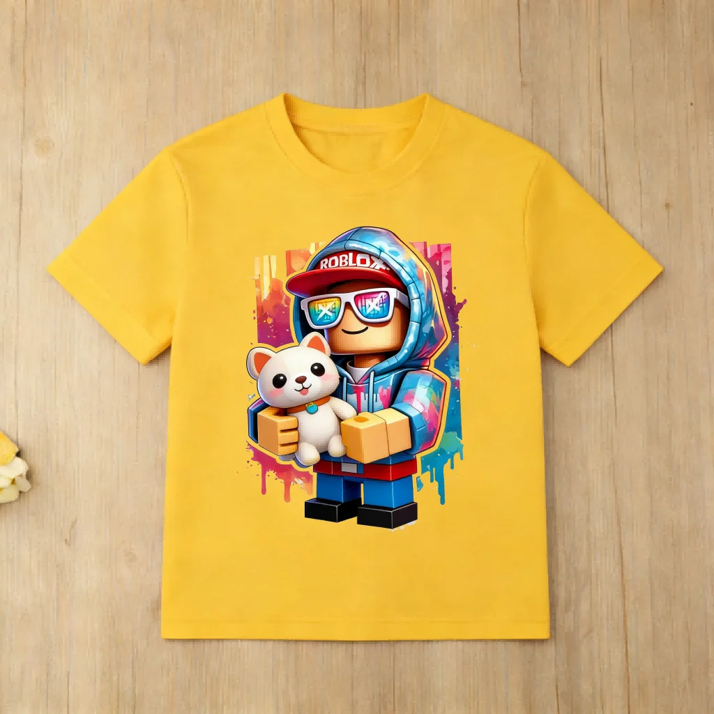 Roblox Cute Puppy Print Kids T-Shirt, Colorful Cartoon Gamer Tee for Children, Soft Cotton Casual Top, Gift for Boys Girls