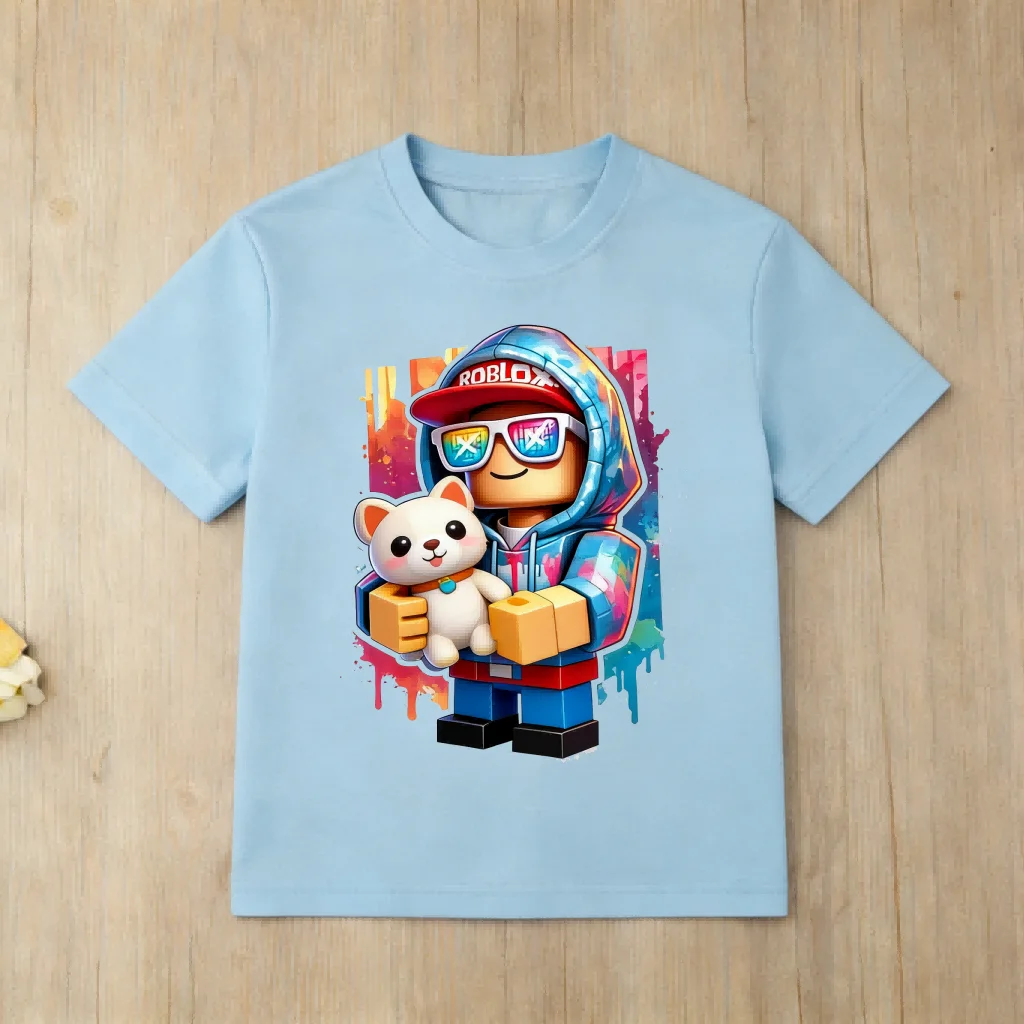 Roblox Cute Puppy Print Kids T-Shirt, Colorful Cartoon Gamer Tee for Children, Soft Cotton Casual Top, Gift for Boys Girls
