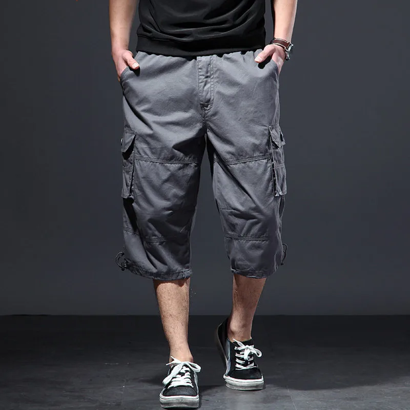 Summer Men's Casual Cargo Shorts Below Knee-length Loose Style Shorts Elastic Waist Plus Size Daily Beach Travel Casual Shorts