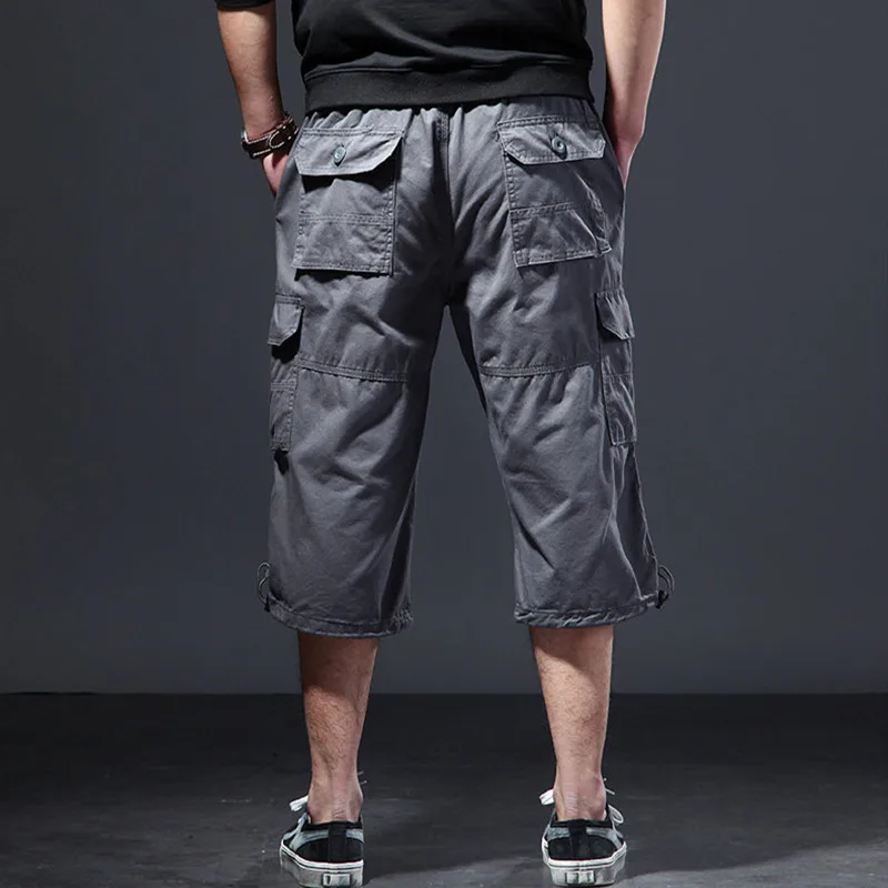Summer Men's Casual Cargo Shorts Below Knee-length Loose Style Shorts Elastic Waist Plus Size Daily Beach Travel Casual Shorts