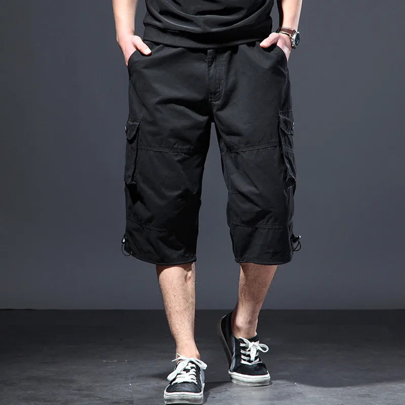 Summer Men's Casual Cargo Shorts Below Knee-length Loose Style Shorts Elastic Waist Plus Size Daily Beach Travel Casual Shorts