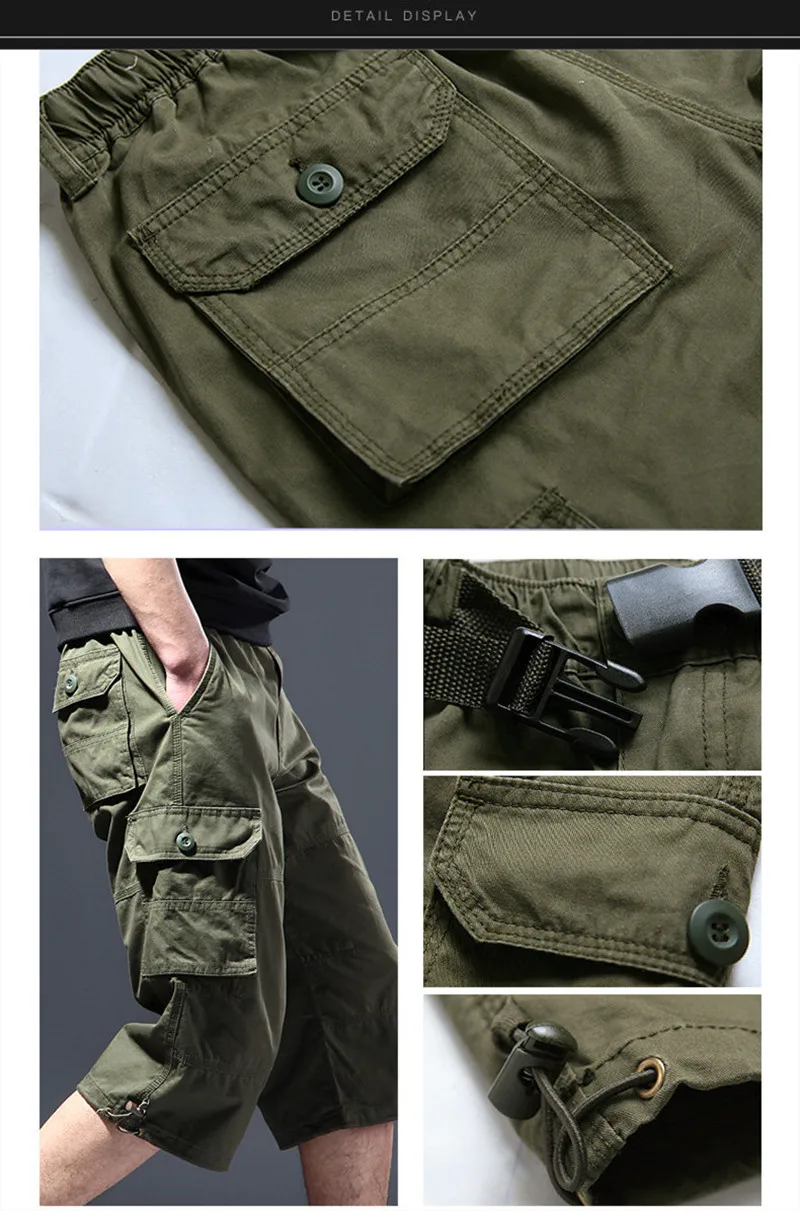 Summer Men's Casual Cargo Shorts Below Knee-length Loose Style Shorts Elastic Waist Plus Size Daily Beach Travel Casual Shorts