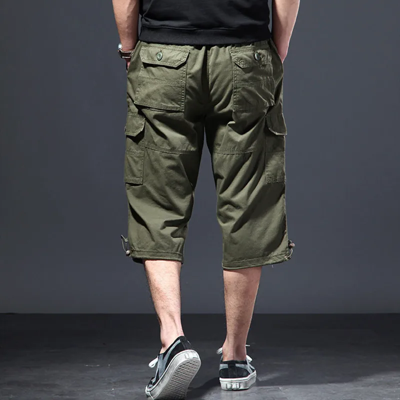Summer Men's Casual Cargo Shorts Below Knee-length Loose Style Shorts Elastic Waist Plus Size Daily Beach Travel Casual Shorts
