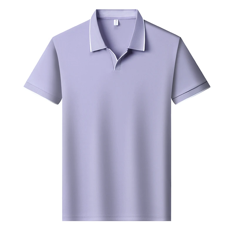 Mens Contrast Trim Polo Shirt Short Sleeve Turn Down Collar V Neck Casual Business Top For Daily Wear