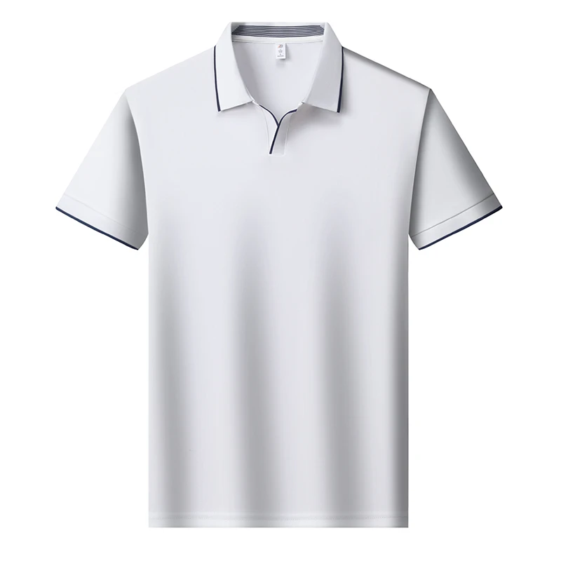 Mens Contrast Trim Polo Shirt Short Sleeve Turn Down Collar V Neck Casual Business Top For Daily Wear