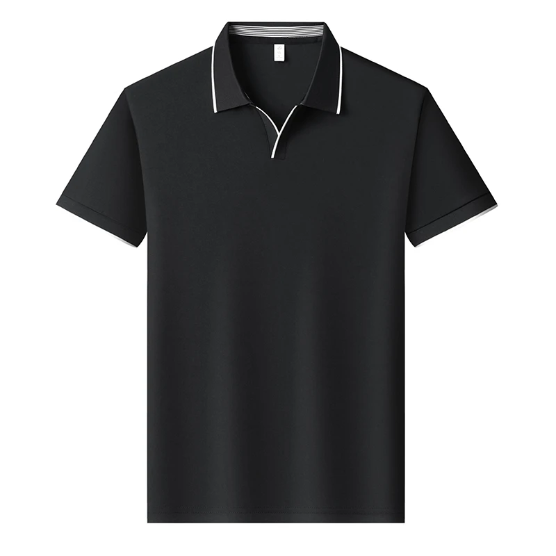 Mens Contrast Trim Polo Shirt Short Sleeve Turn Down Collar V Neck Casual Business Top For Daily Wear