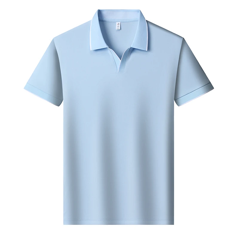 Mens Contrast Trim Polo Shirt Short Sleeve Turn Down Collar V Neck Casual Business Top For Daily Wear