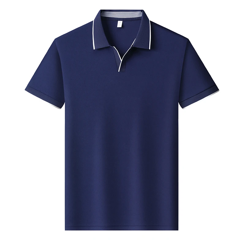 Mens Contrast Trim Polo Shirt Short Sleeve Turn Down Collar V Neck Casual Business Top For Daily Wear
