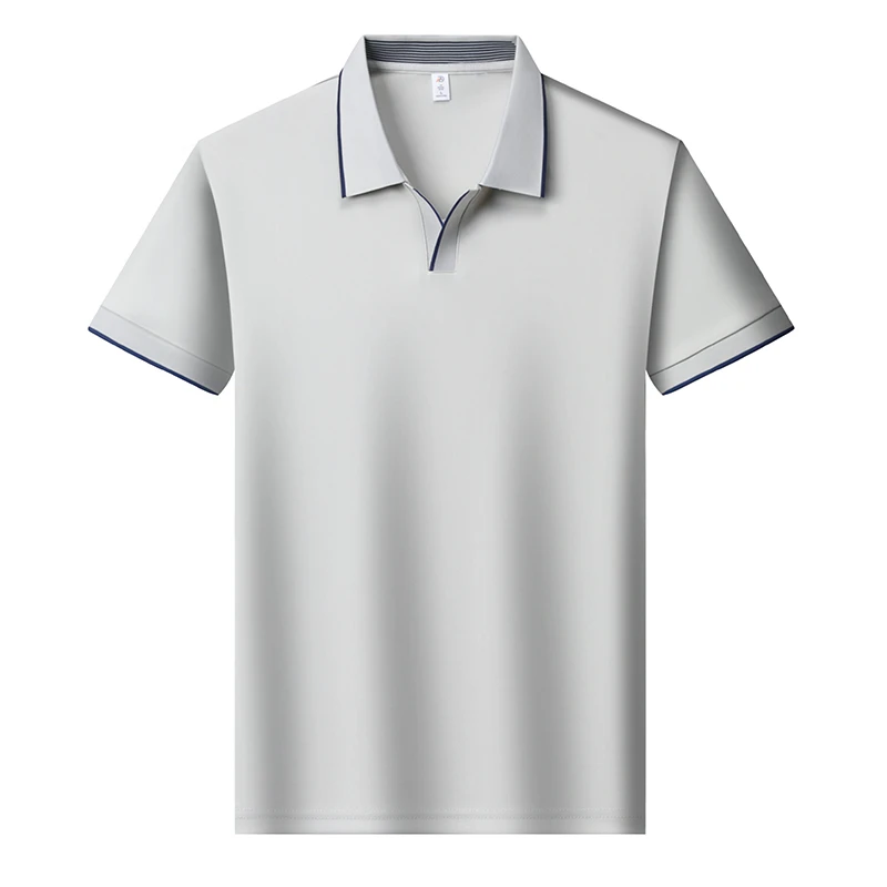 Mens Contrast Trim Polo Shirt Short Sleeve Turn Down Collar V Neck Casual Business Top For Daily Wear