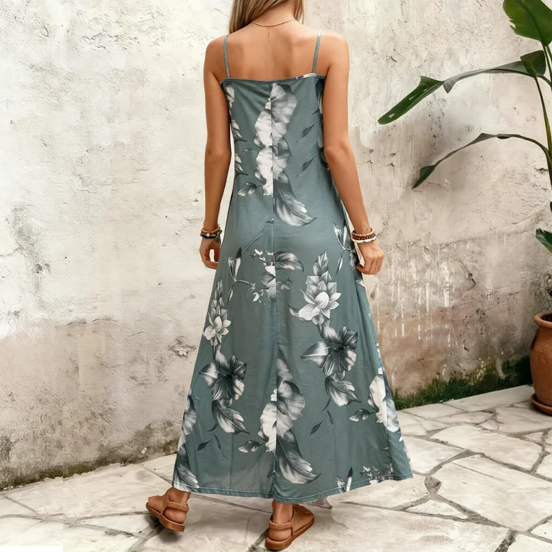 Plus size women's camisole skirt, floral print sleeveless skirt, summer beach leisure vacation Dress