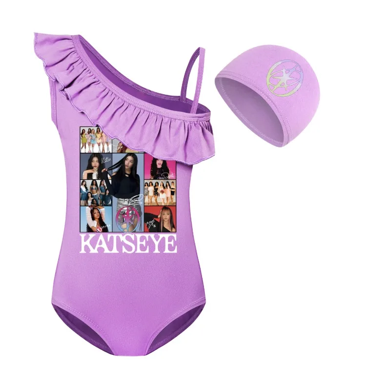 KATSEYE Swimwear Kids 2026 Summer Swimsuit Baby Girls – 2-in-1 One-Piece Bodysuit for Children Holiday Beachwear Bathing Suit