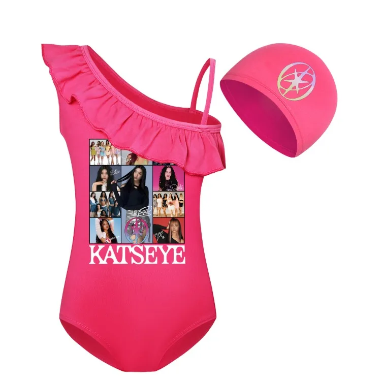KATSEYE Swimwear Kids 2026 Summer Swimsuit Baby Girls – 2-in-1 One-Piece Bodysuit for Children Holiday Beachwear Bathing Suit