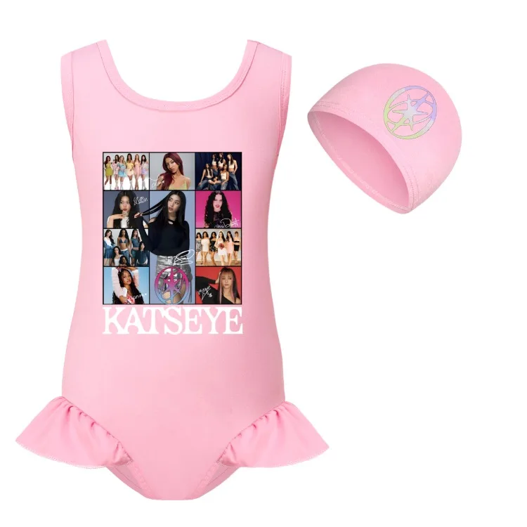 KATSEYE Swimwear Kids 2026 Summer Swimsuit Baby Girls – 2-in-1 One-Piece Bodysuit for Children Holiday Beachwear Bathing Suit
