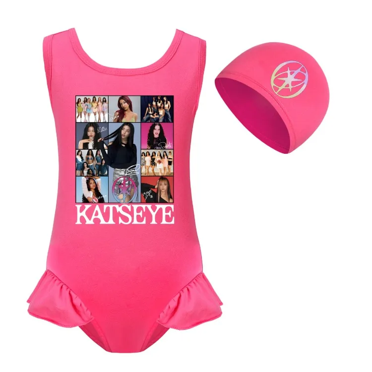 KATSEYE Swimwear Kids 2026 Summer Swimsuit Baby Girls – 2-in-1 One-Piece Bodysuit for Children Holiday Beachwear Bathing Suit