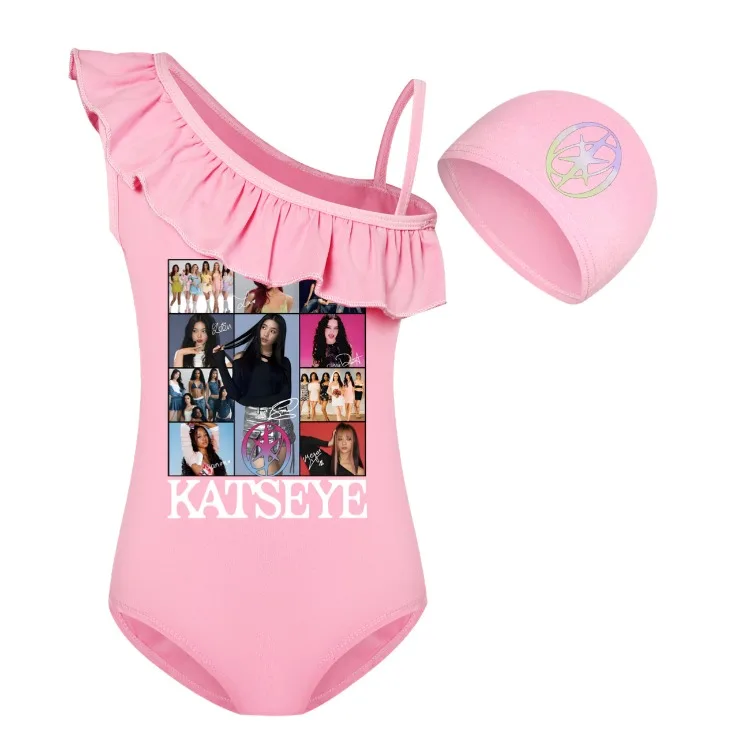 KATSEYE Swimwear Kids 2026 Summer Swimsuit Baby Girls – 2-in-1 One-Piece Bodysuit for Children Holiday Beachwear Bathing Suit