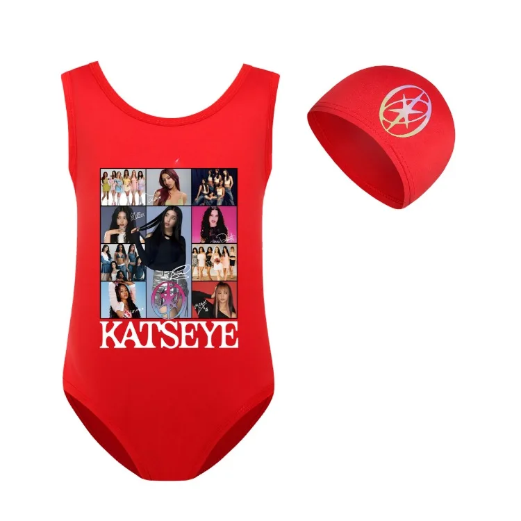KATSEYE Swimwear Kids 2026 Summer Swimsuit Baby Girls – 2-in-1 One-Piece Bodysuit for Children Holiday Beachwear Bathing Suit