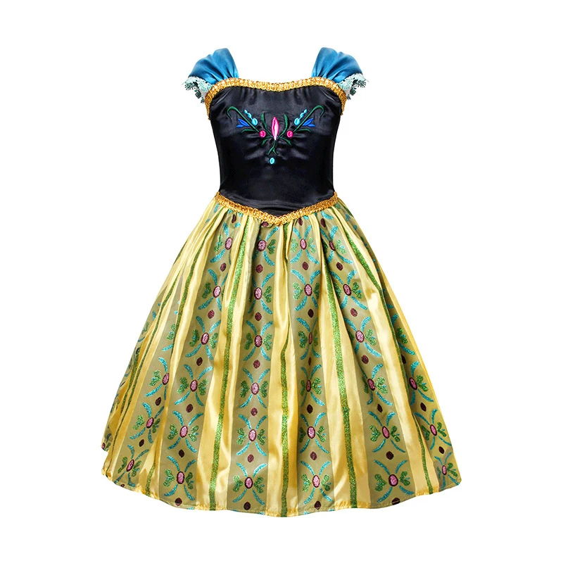 Anna Luxury Coronation Frock Snow Queen Princess Dress Girls Elsa Role Play Costume Birthday Halloween Christmas Party Ball Gown