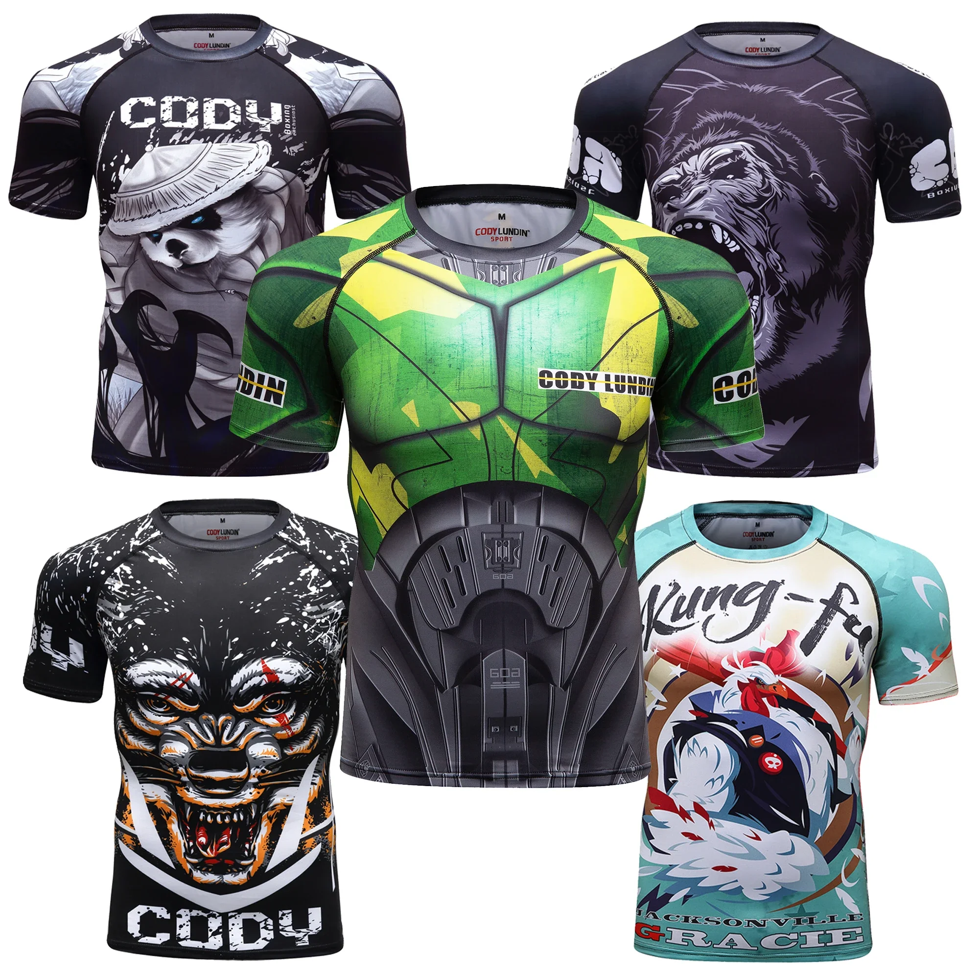 Men's Animal BJJ Rash Guard,No Gi Jiu Jitsu Compression Shirt MMA Training Rash Guard 3D Printed Sports Moisture-Wicking T-Shirt