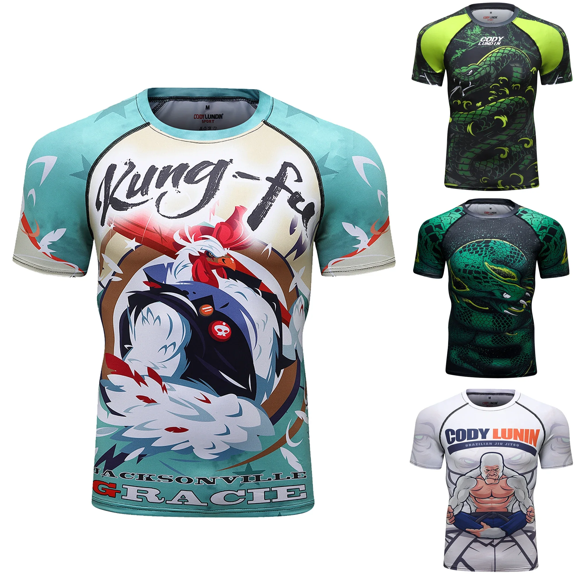 Men's Animal BJJ Rash Guard,No Gi Jiu Jitsu Compression Shirt MMA Training Rash Guard 3D Printed Sports Moisture-Wicking T-Shirt