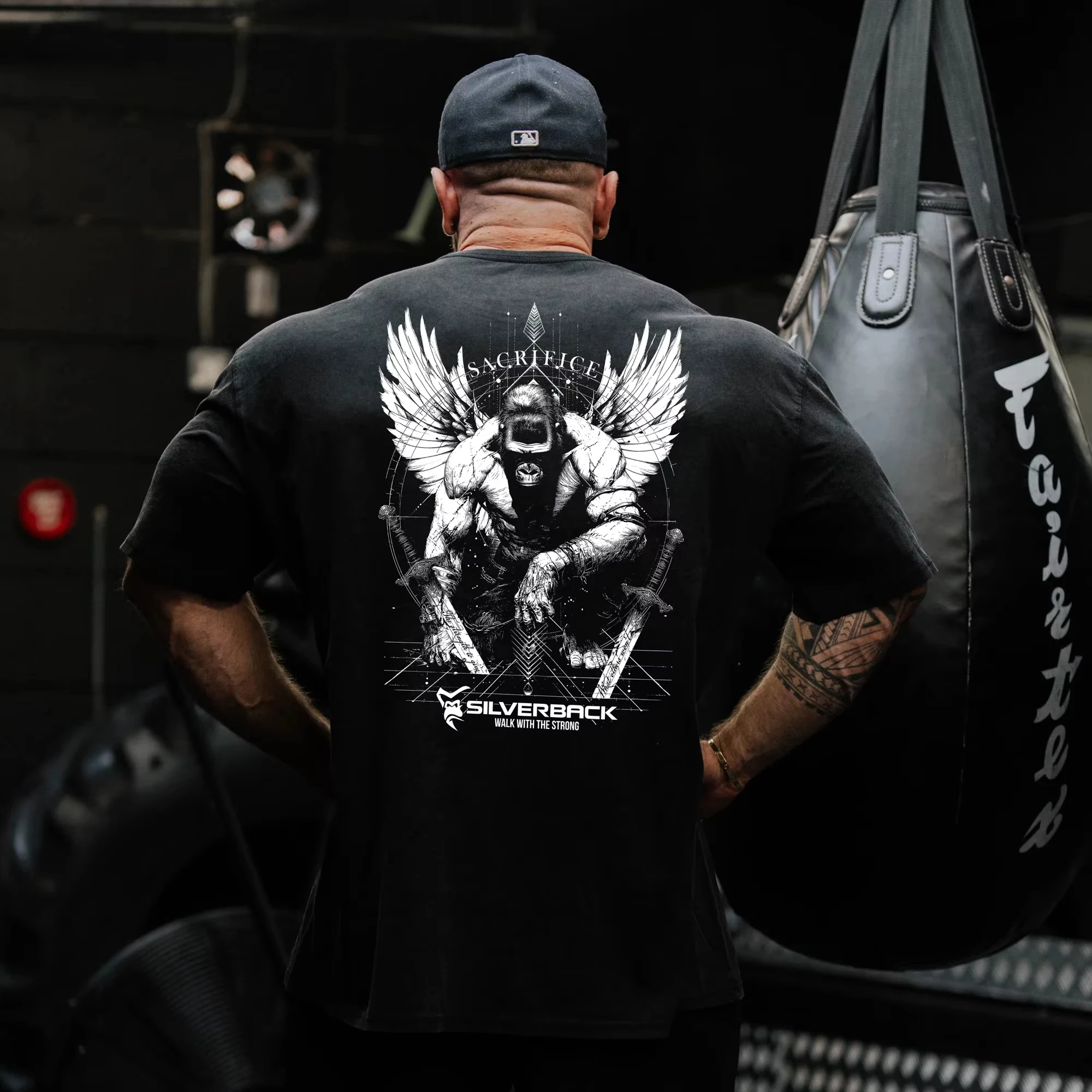 Silverback Gorilla Gym T-Shirt, All-Seeing Eye Spartan Graphic, Cotton Workout Streetwear For Men Bodybuilding Powerlifting