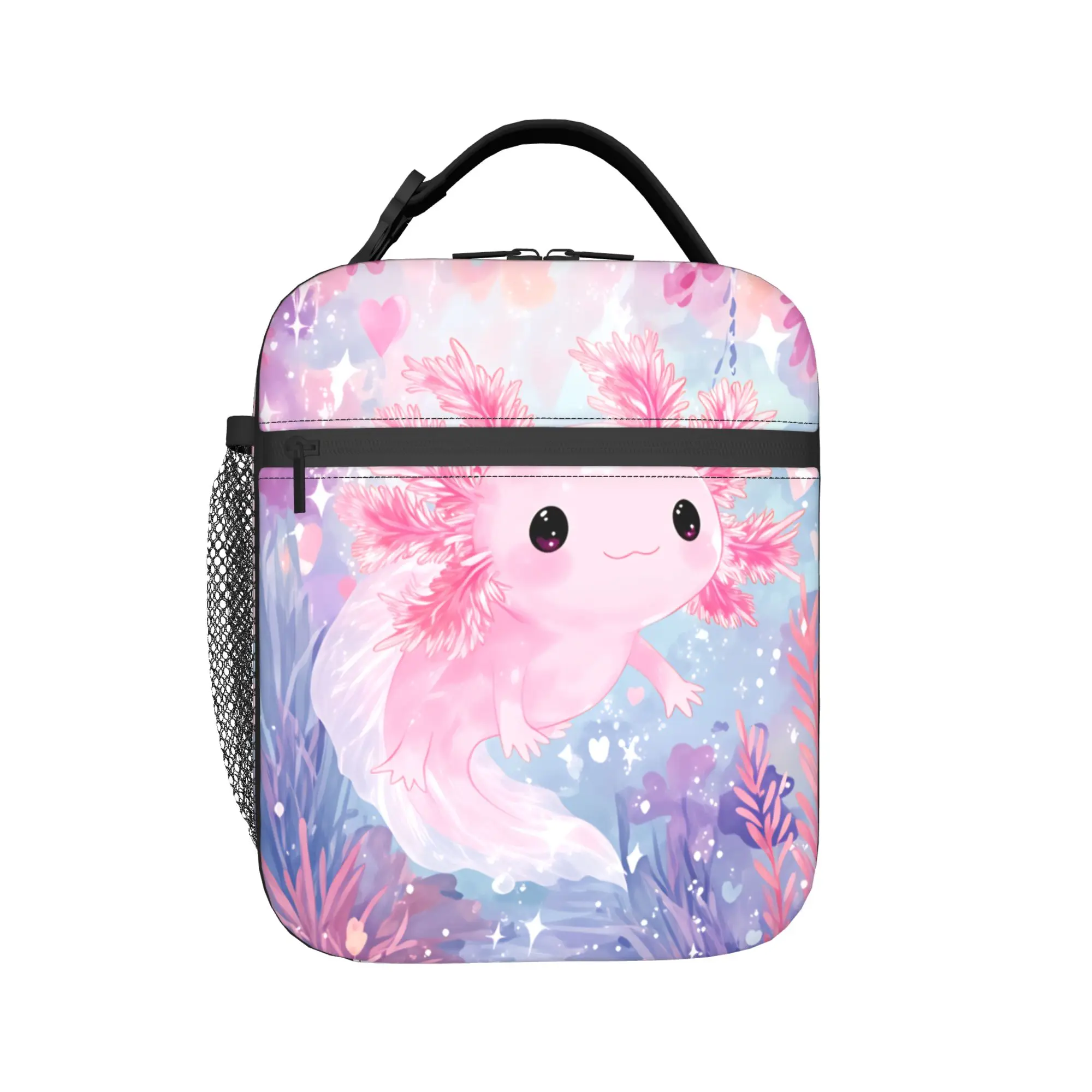 Cute Axolotl Salute Lunch Bag For Girls Print Lunch Box Fashion Picnic Cooler Bag Portable Waterproof Thermal Tote Handbags