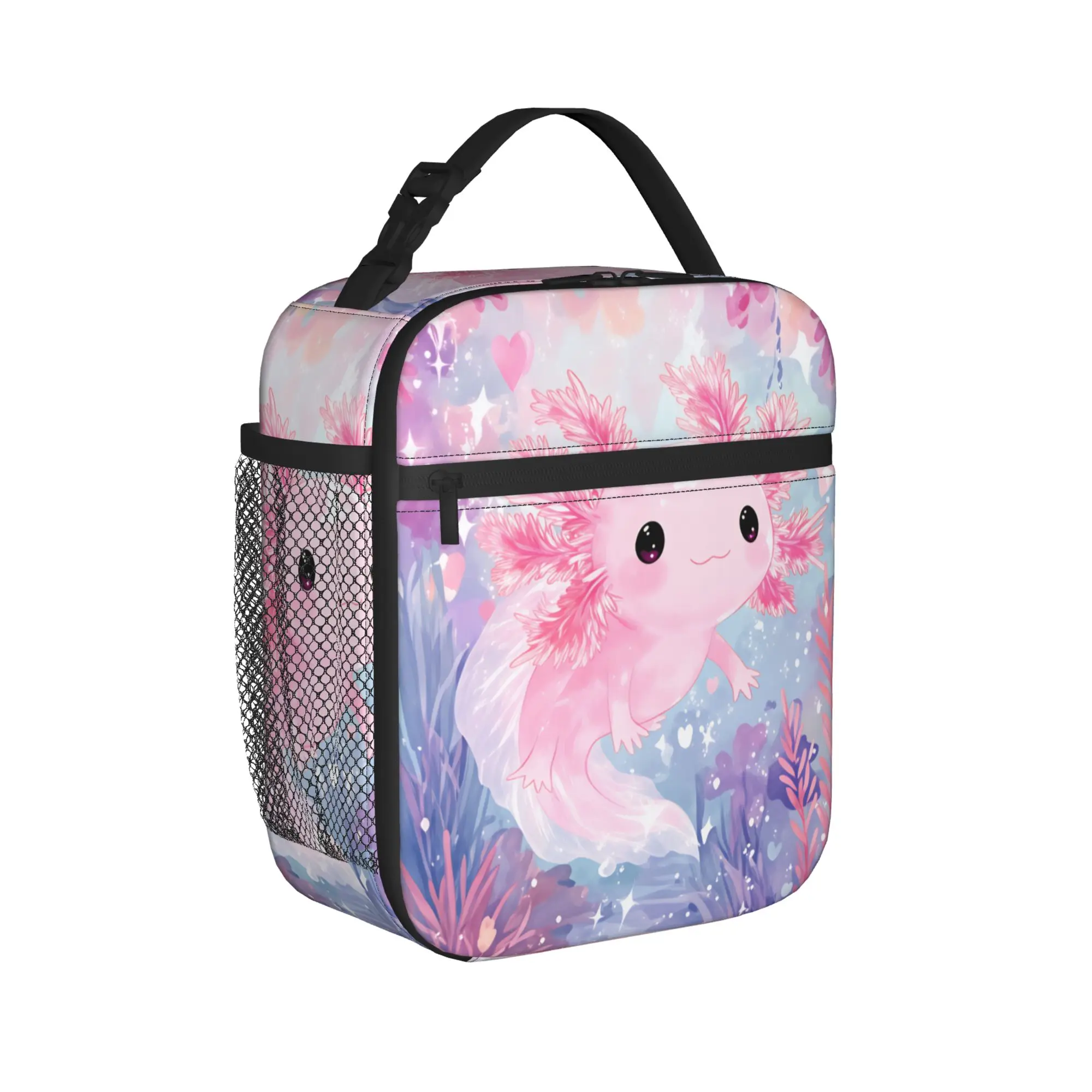 Cute Axolotl Salute Lunch Bag For Girls Print Lunch Box Fashion Picnic Cooler Bag Portable Waterproof Thermal Tote Handbags