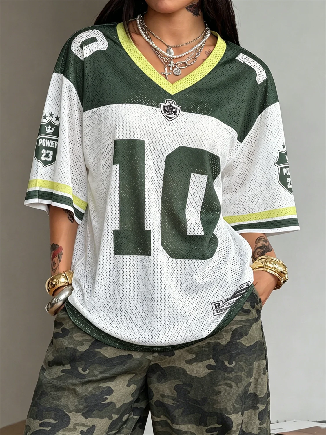 2026 Retro Mesh Jersey Clothes - Oversized Y2K Streetwear for Women, Casual Sporty Top for Summer, Party & Daily Wear