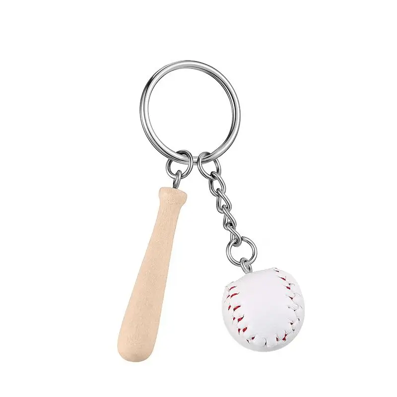 10-100Pcs Sport Baseball Keychains for Car Wooden Charms Keyrings Women Men Handbag Key Chains DIY Accessories