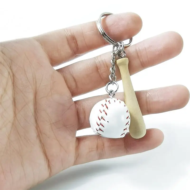 10-100Pcs Sport Baseball Keychains for Car Wooden Charms Keyrings Women Men Handbag Key Chains DIY Accessories