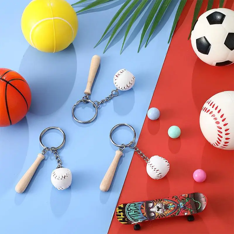 10-100Pcs Sport Baseball Keychains for Car Wooden Charms Keyrings Women Men Handbag Key Chains DIY Accessories