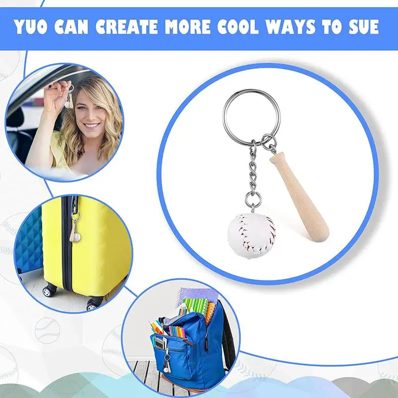 10-100Pcs Sport Baseball Keychains for Car Wooden Charms Keyrings Women Men Handbag Key Chains DIY Accessories