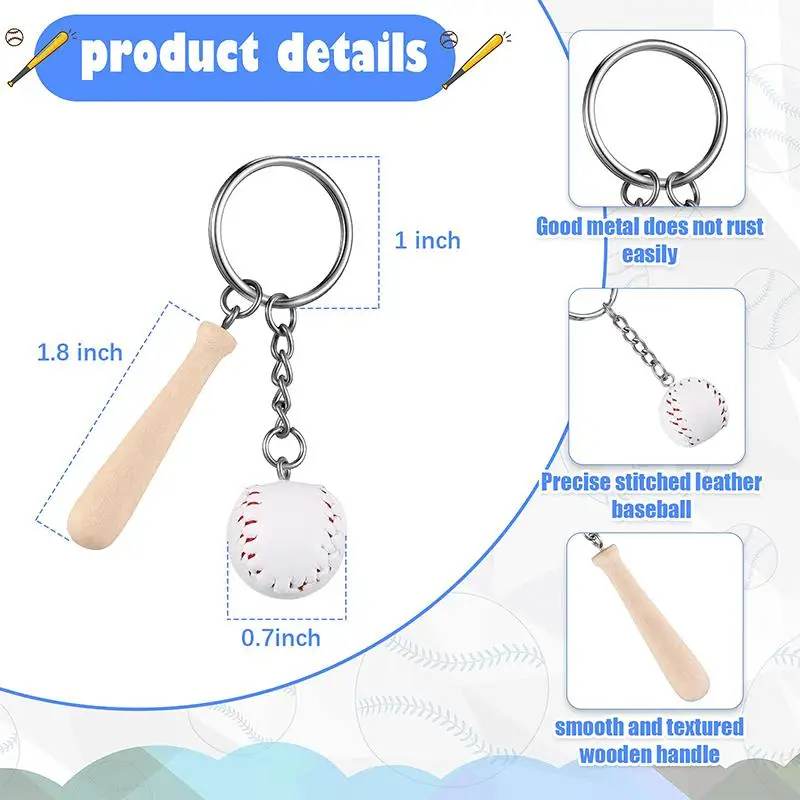 10-100Pcs Sport Baseball Keychains for Car Wooden Charms Keyrings Women Men Handbag Key Chains DIY Accessories