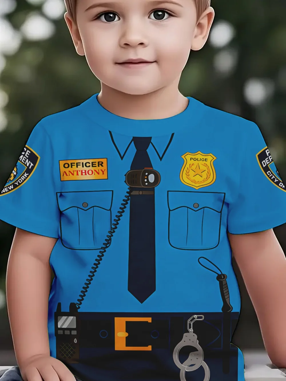 Children's T-Shirt Boy Cool Police Badge Print Fashion Round Neck Short Sleeve Summer Outdoor Sport Perfect Gift T-Shirt for Boy
