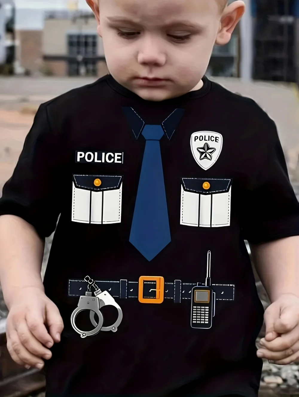 Children's T-Shirt Boy Cool Police Badge Print Fashion Round Neck Short Sleeve Summer Outdoor Sport Perfect Gift T-Shirt for Boy