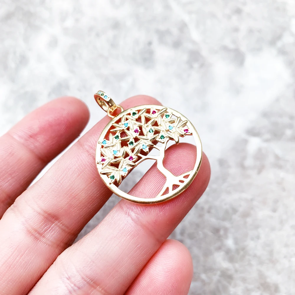 Pendant Colorful Golden Tree New 925 Sterling Silver Fine Jewelry Europe Romantic Accessories Gift For Woman
